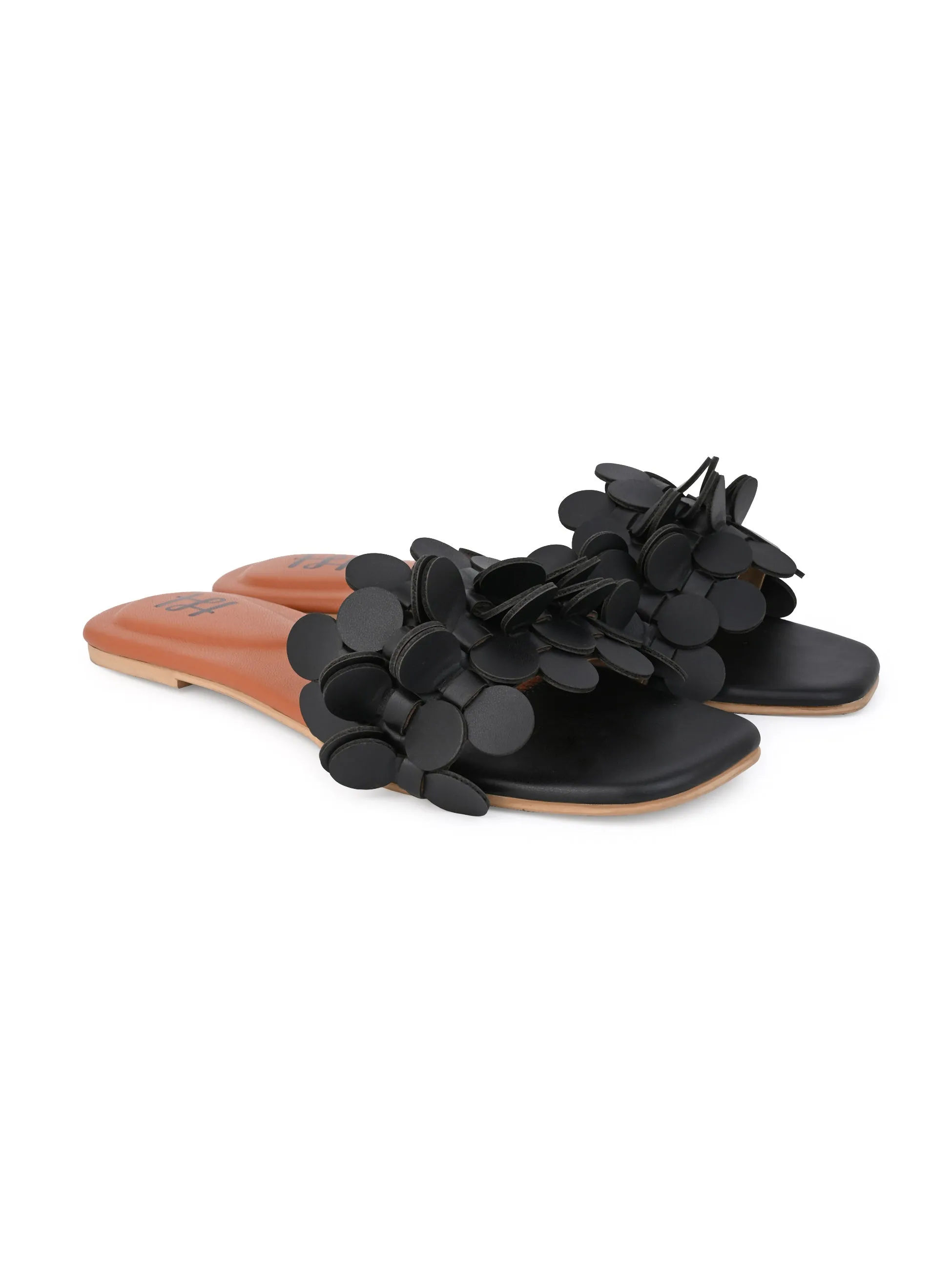 Hydes and Hues Women Open-Toe Black Coin flats