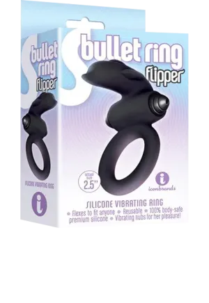 Icon Brands - The 9's - Silicone Bullet Tongue Flipper Cock Ring Black