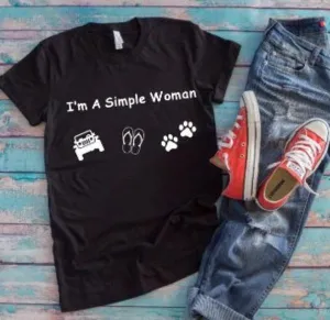 I'm a Simple Woman Dog Paws and Flip Flops, Black Unisex T-shirt
