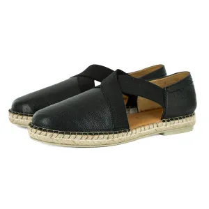 Jankomo : Ladies Leather Espadrille Shoe in Black Cayak