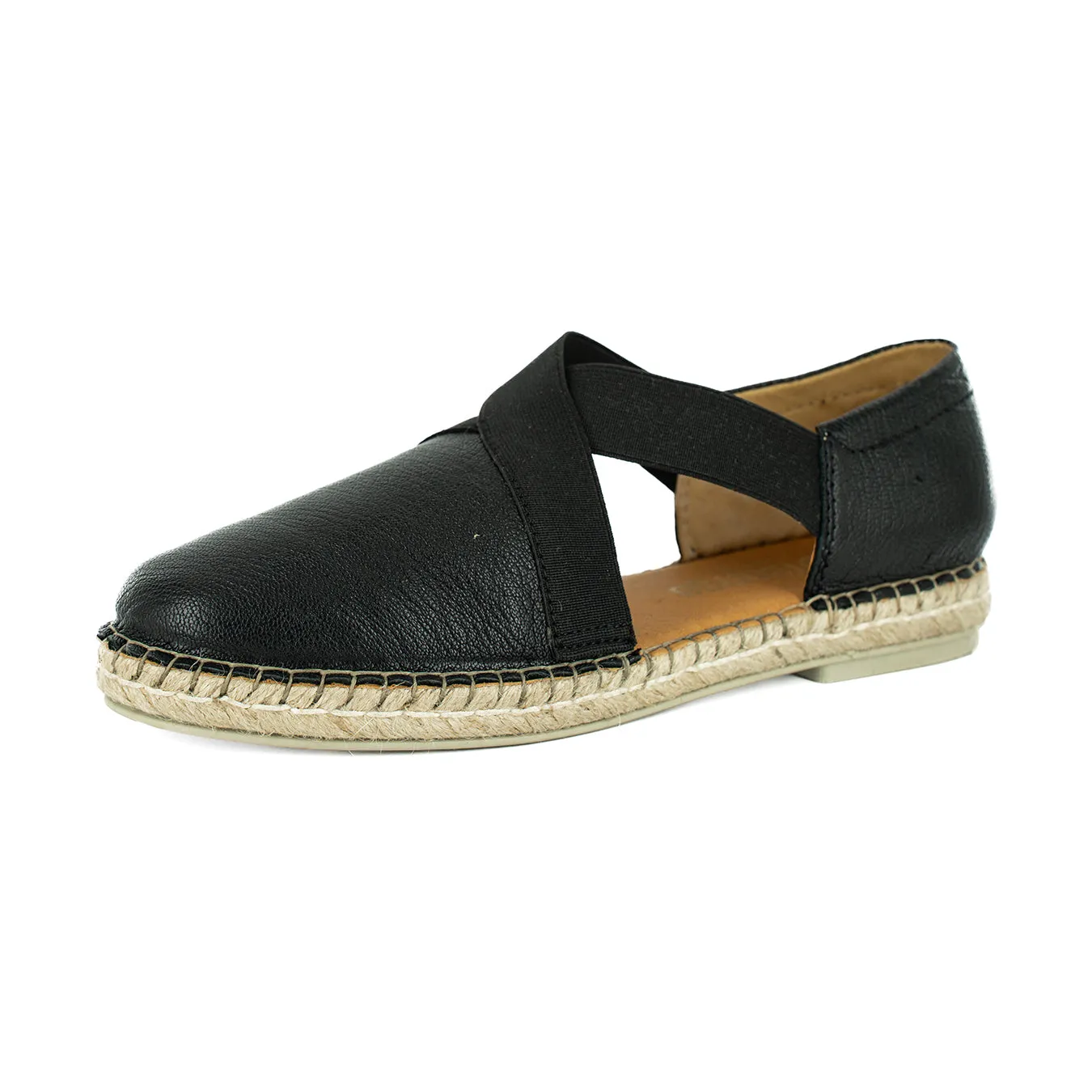 Jankomo : Ladies Leather Espadrille Shoe in Black Cayak