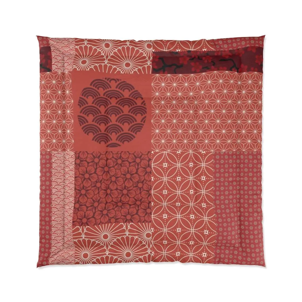 Japanese Red Rising Sun Patchwork Comforter