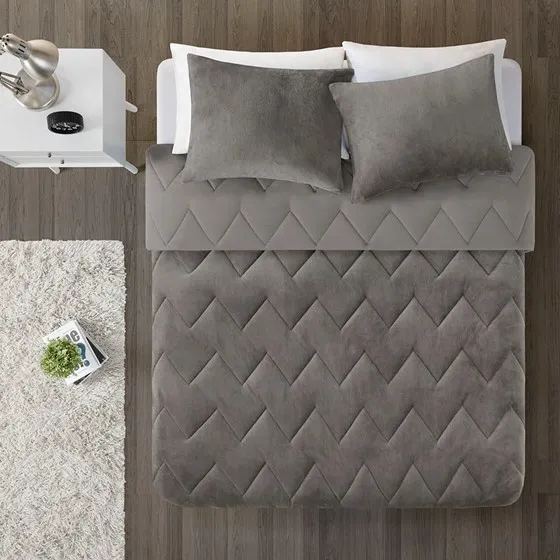 Kai Quilted Reversible Microfiber to Plush Comforter Set (Grey)