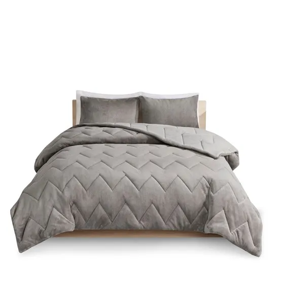 Kai Quilted Reversible Microfiber to Plush Comforter Set (Grey)