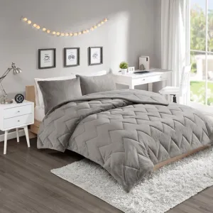 Kai Quilted Reversible Microfiber to Plush Comforter Set (Grey)