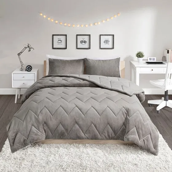 Kai Quilted Reversible Microfiber to Plush Comforter Set (Grey)
