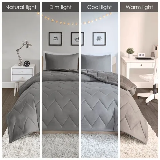 Kai Quilted Reversible Microfiber to Plush Comforter Set (Grey)