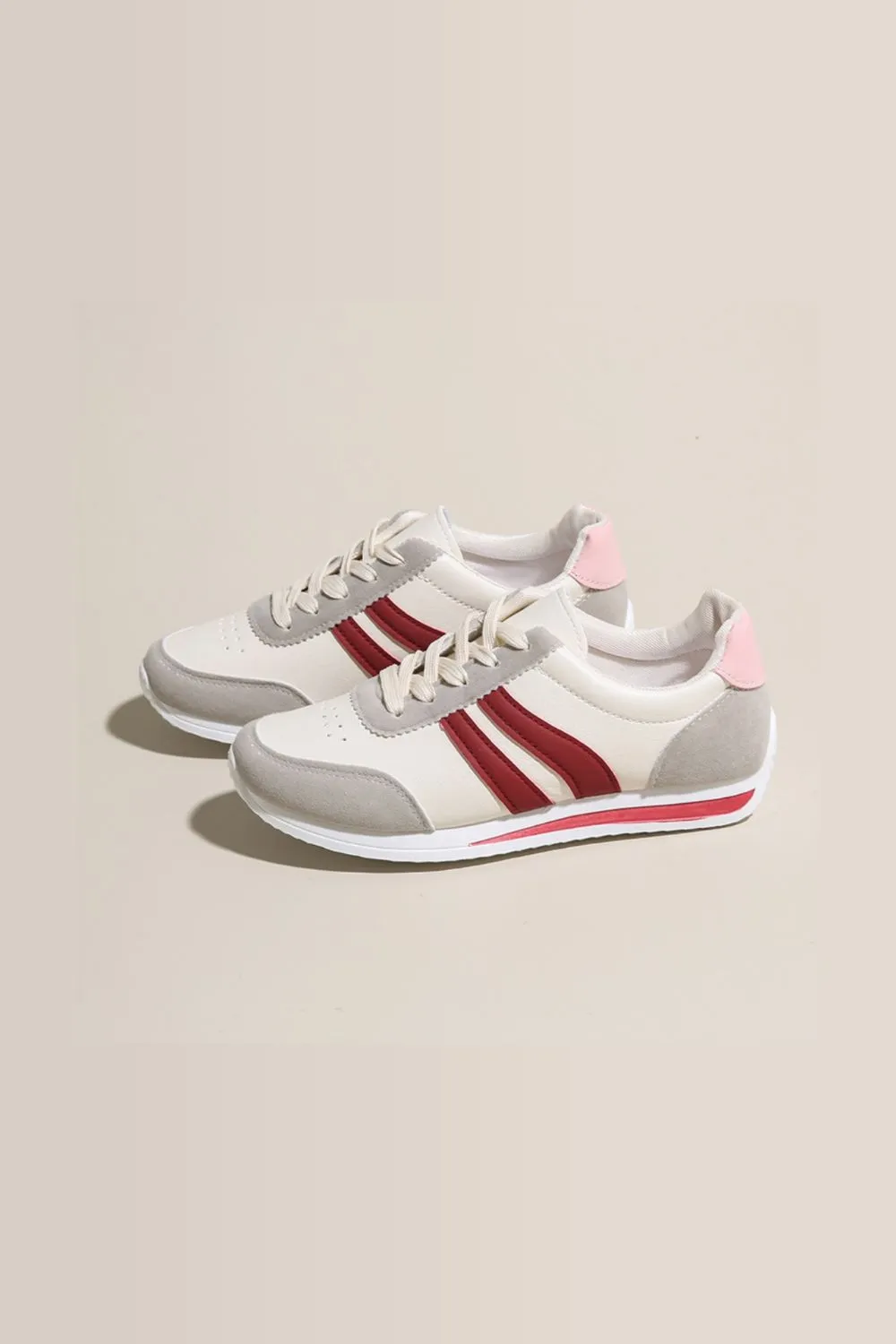 Lace Up Contrast Round Toe Flats Sneakers