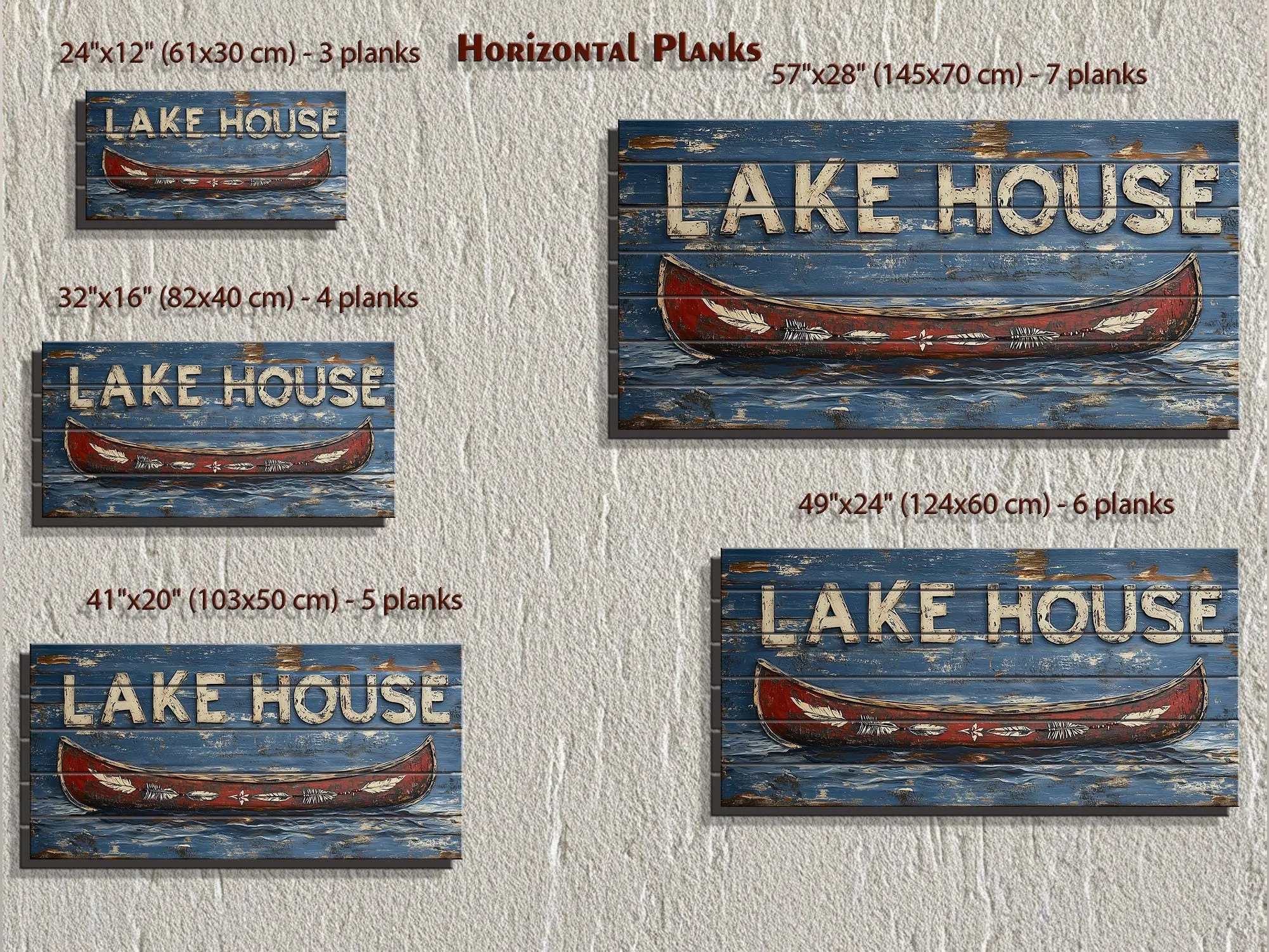 Lake House Sign With Red Canoe Real Wood Wall Art