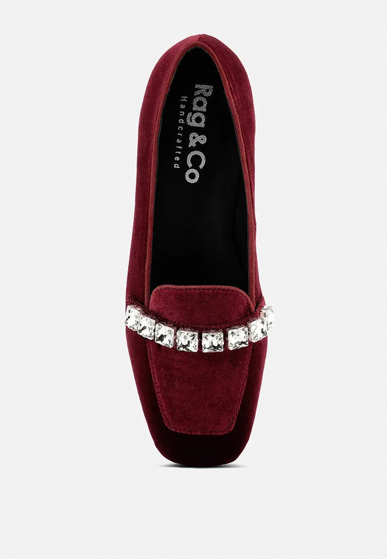 Lamington Handcrafted Velvet Diamante Loafers By Ruw