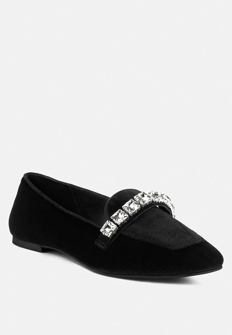 Lamington Handcrafted Velvet Diamante Loafers By Ruw