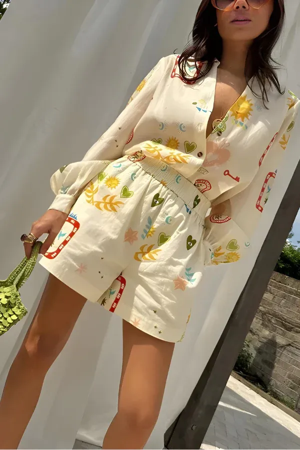 Larcy - Long Sleeve & Shorts Set