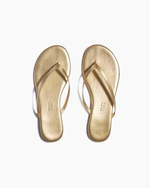 Leather Metallic Flip Flops in Blink