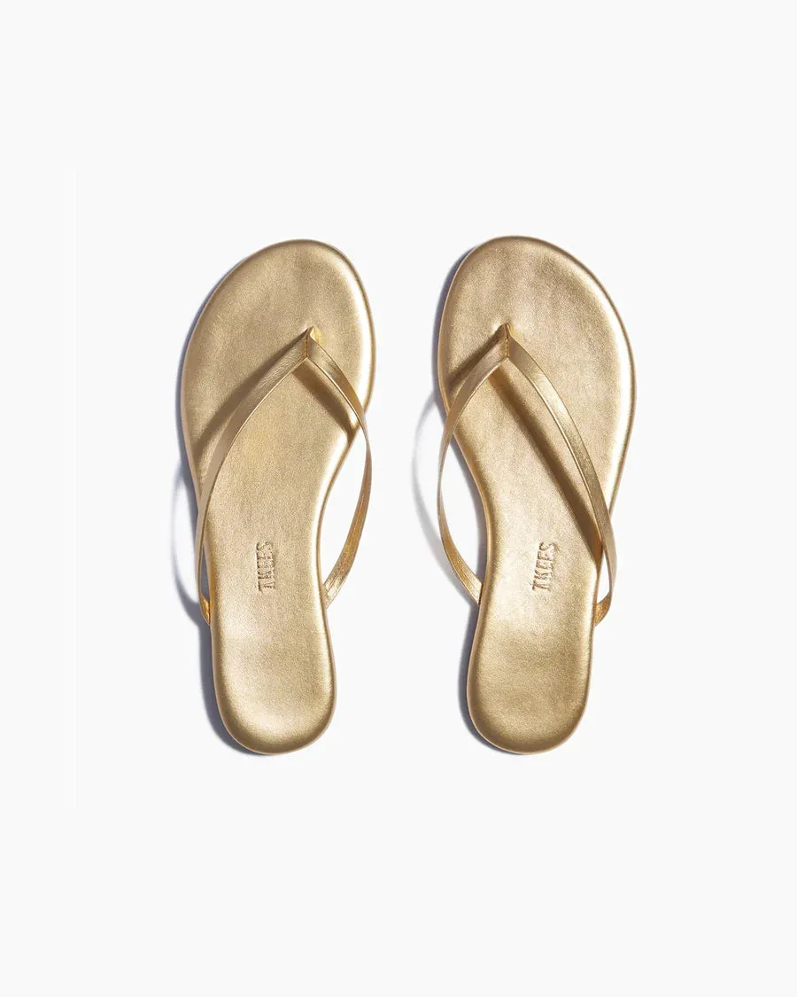Leather Metallic Flip Flops in Blink