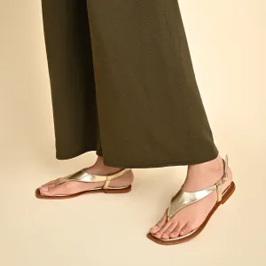 Lecce Gold Flat Sandals For Women