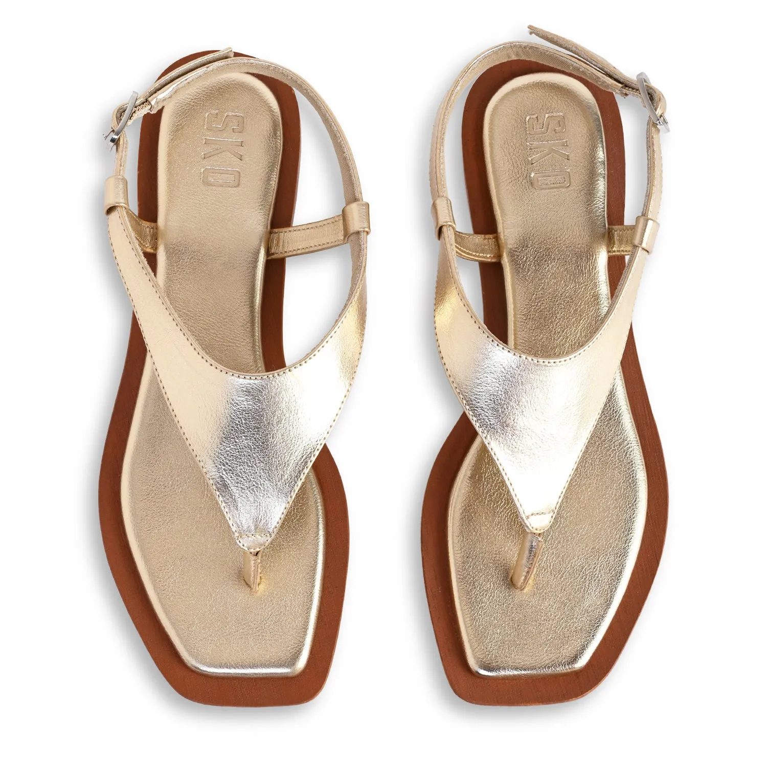 Lecce Gold Flat Sandals For Women