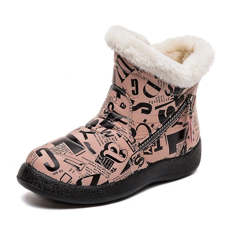Letter Print Boots Winter Warm Plush Snow Boot Women Shoes