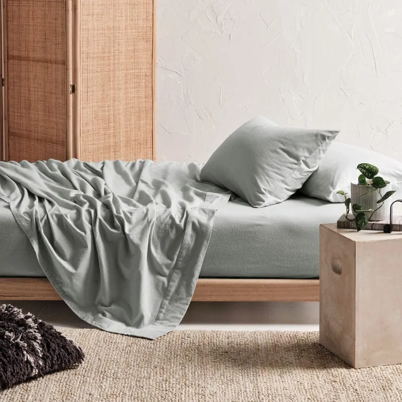 Linen House Grey Flannelette Winter Flat Sheet