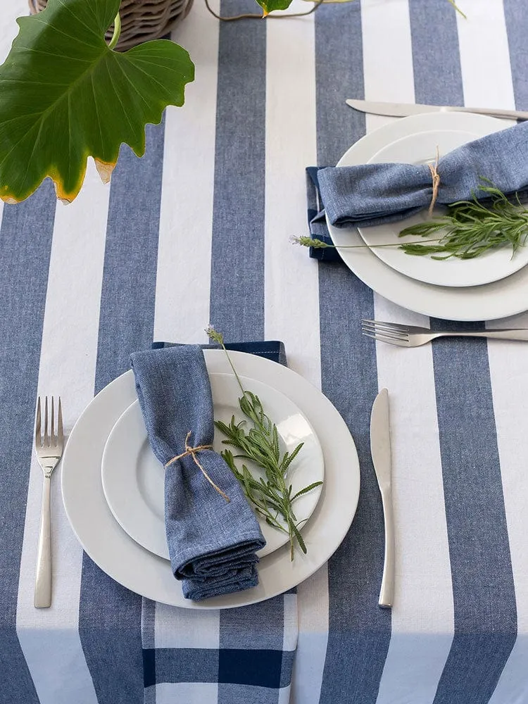 Linen House Revana Stripe Navy Tablecloth