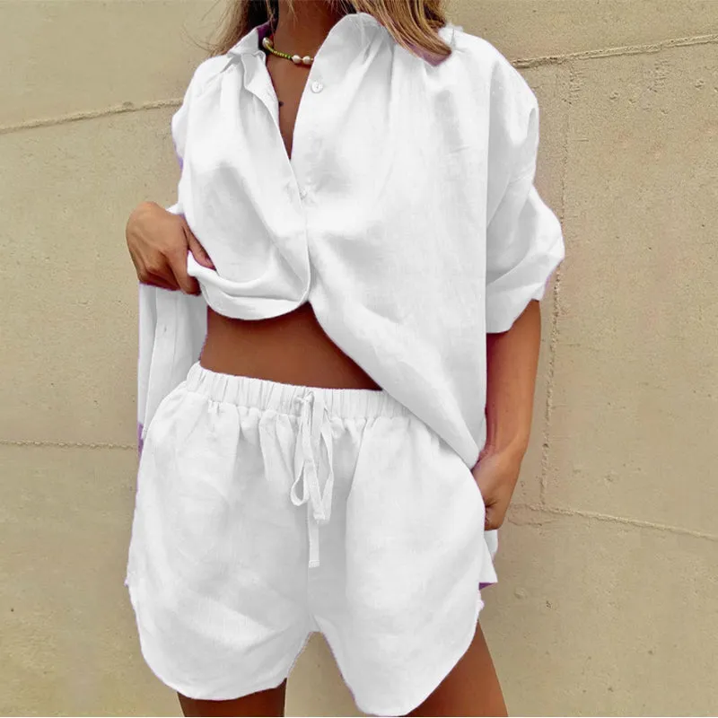 Linen Two-Piece Set | Oversized Shirt & Drawstring Shorts | Lightweight & Chic