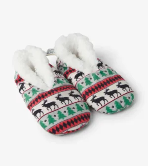Little Blue House Elk Fair Isle Kids Warm & Cozy Slippers