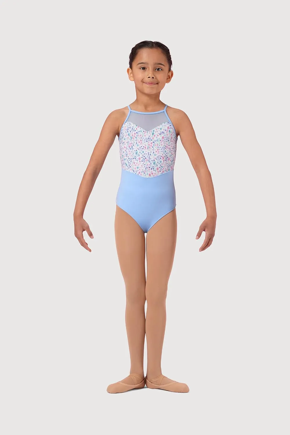 LM51241G - Mirella Ditsy Floral Keyhole Back Girls Cami Leotard