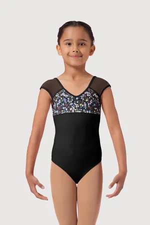 LM51555G - Mirella Ditsy Floral Girls Mesh Cap Sleeve Leotard