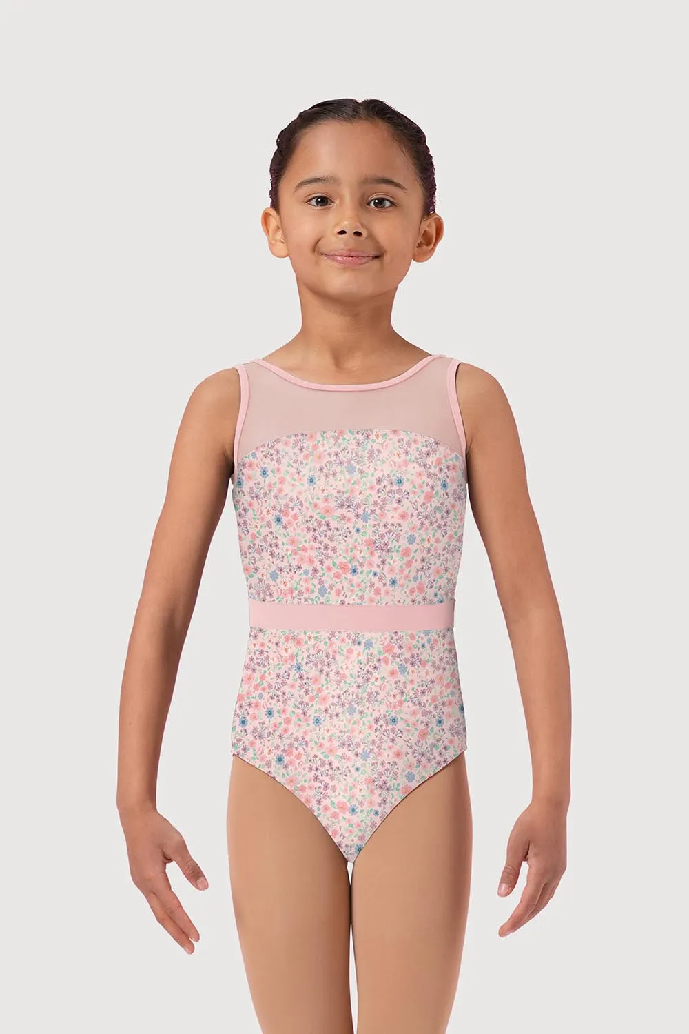 LM5485G - Mirella Ditsy Floral Panel Girls Tank Leotard