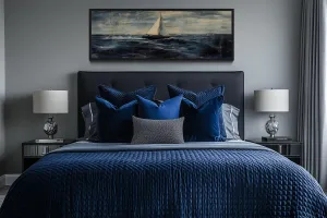 Long Horizontal Sailboat Nautical Above Bed Wall Art