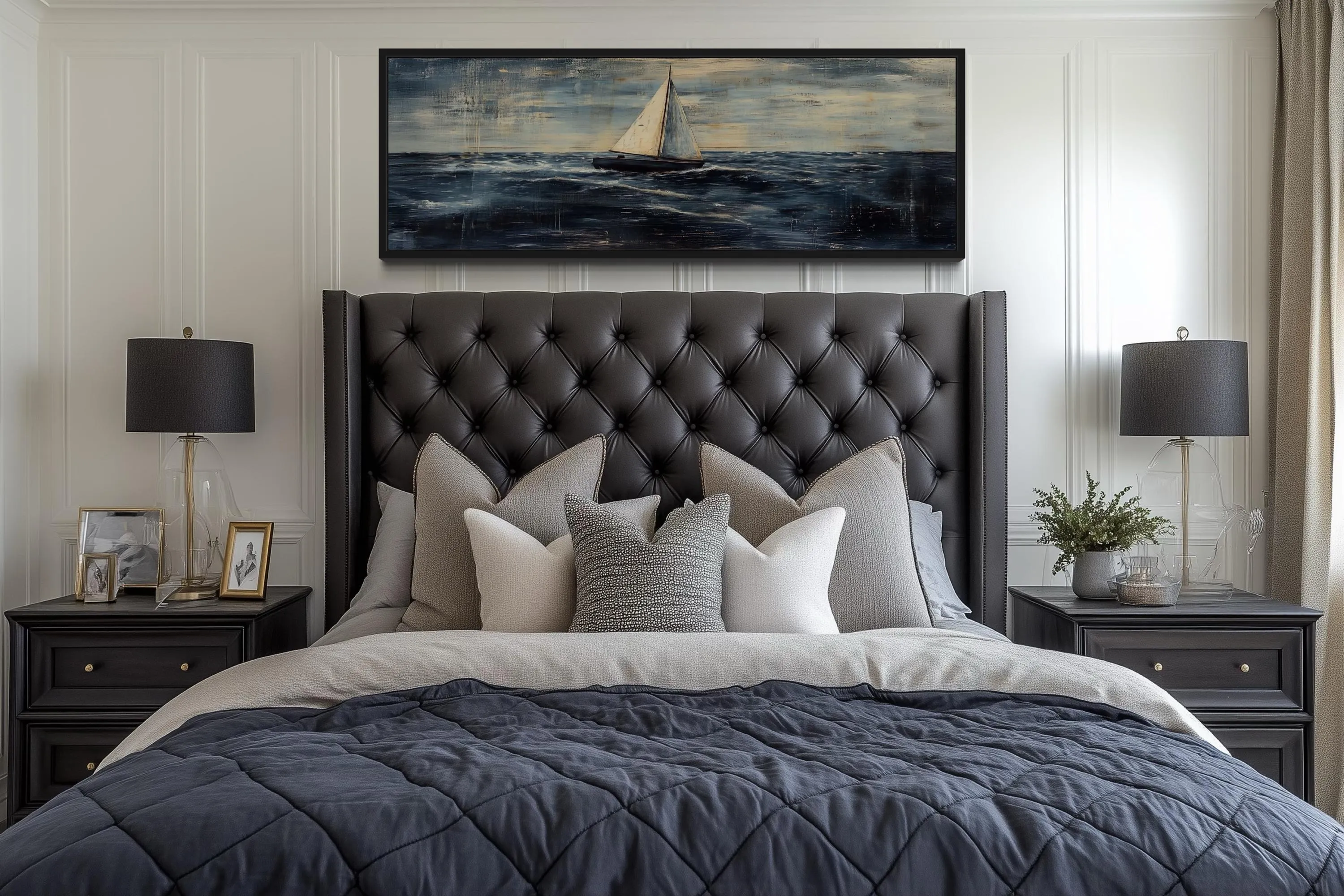 Long Horizontal Sailboat Nautical Above Bed Wall Art
