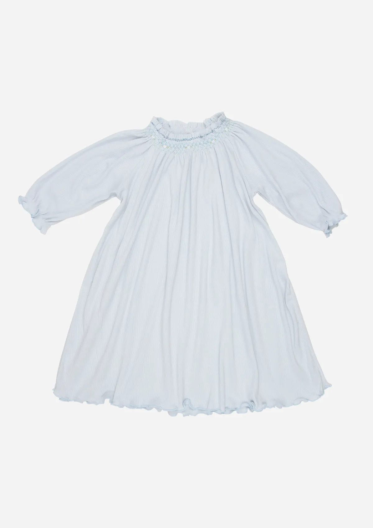 Long Sleeve Smocked Rib Day Gown, Sky Blue