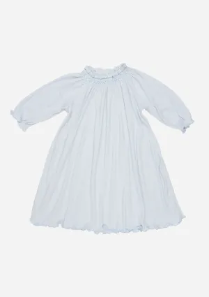 Long Sleeve Smocked Rib Day Gown, Sky Blue