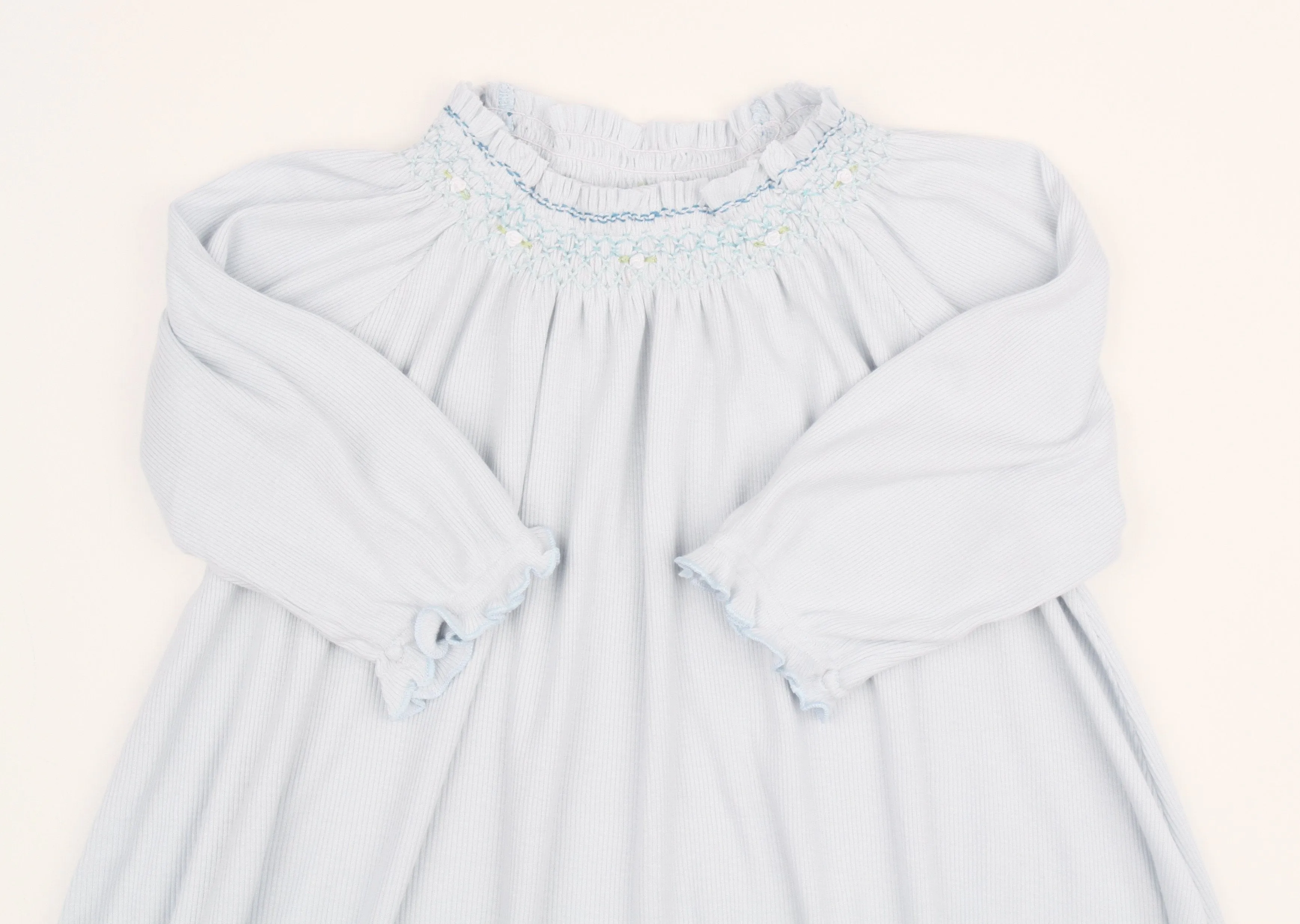 Long Sleeve Smocked Rib Day Gown, Sky Blue