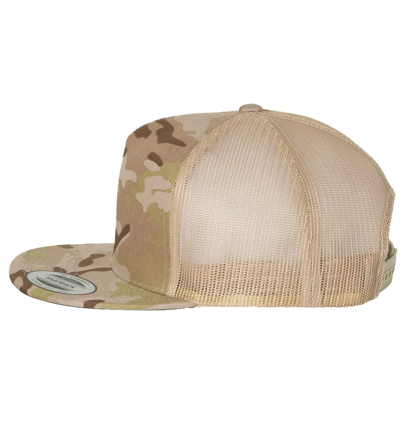 Mad Striper Deco Flat Bill 5 Panel Trucker Snap Back Mulitcam Arid Tan Hat