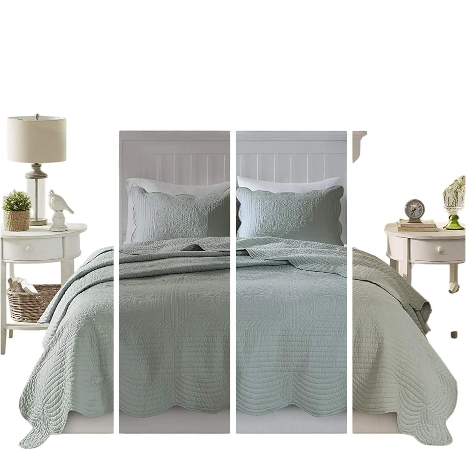 Madison Park 3-Piece Tuscany Brushed Coverlet Set Seafoam Full / Queen