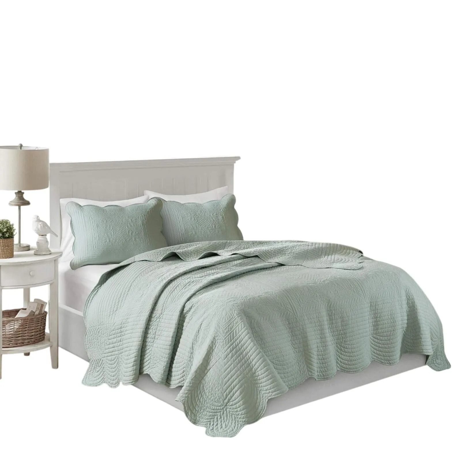 Madison Park 3-Piece Tuscany Brushed Coverlet Set Seafoam Full / Queen