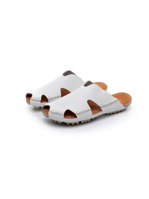 Massage Sole Cut-Out Genuine Leather Mule - White
