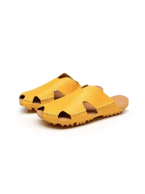 Massage Sole Cut-Out Genuine Leather Mule - Yellow