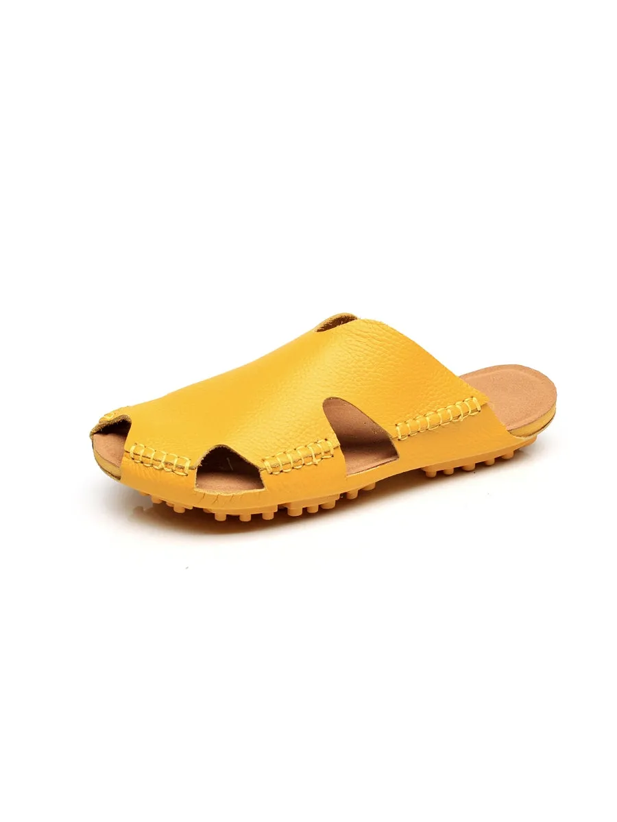 Massage Sole Cut-Out Genuine Leather Mule - Yellow