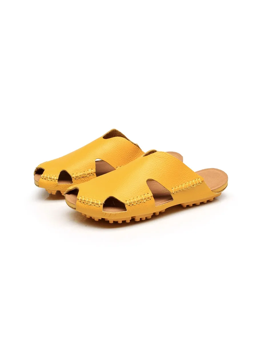 Massage Sole Cut-Out Genuine Leather Mule - Yellow