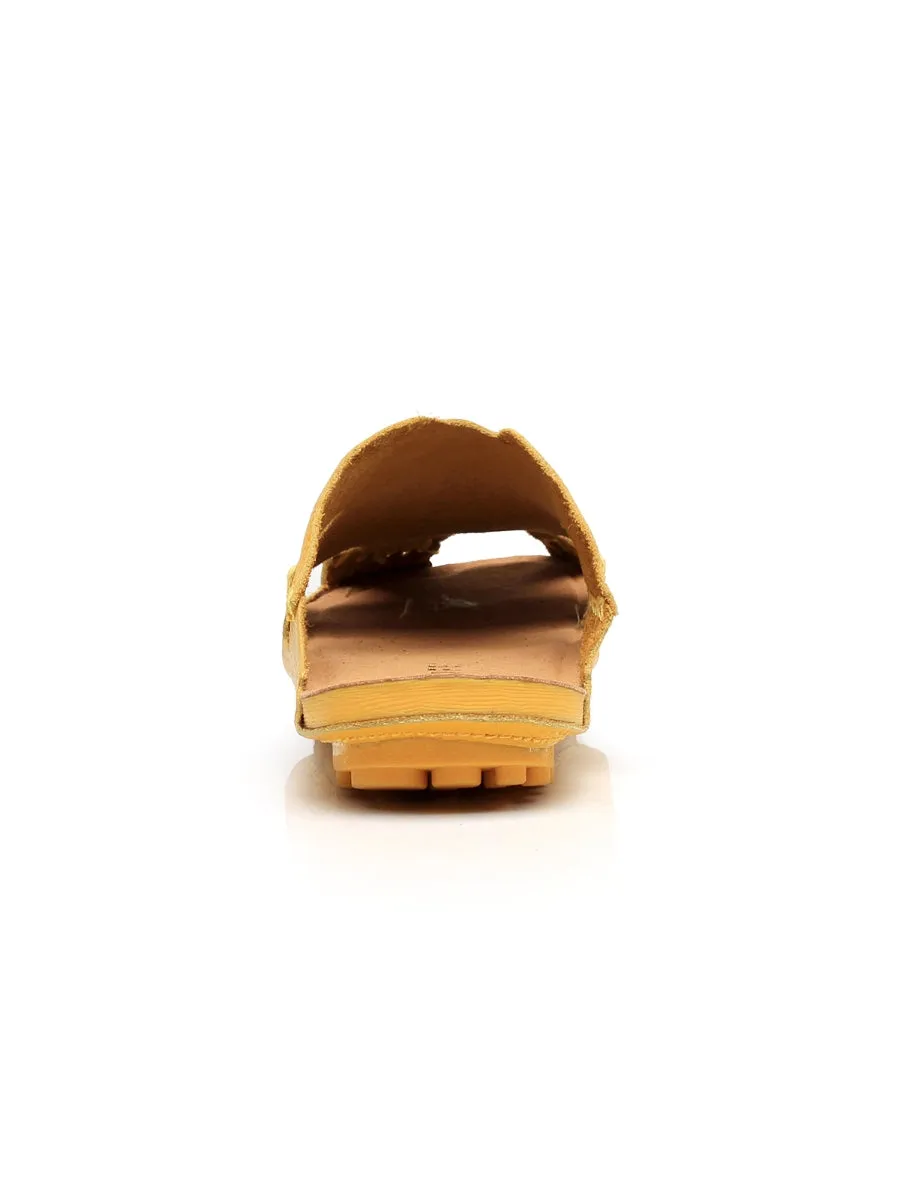 Massage Sole Cut-Out Genuine Leather Mule - Yellow