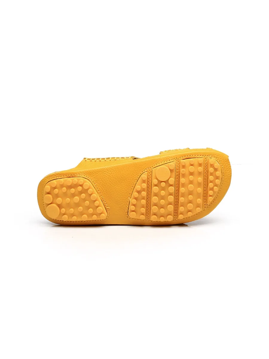 Massage Sole Cut-Out Genuine Leather Mule - Yellow