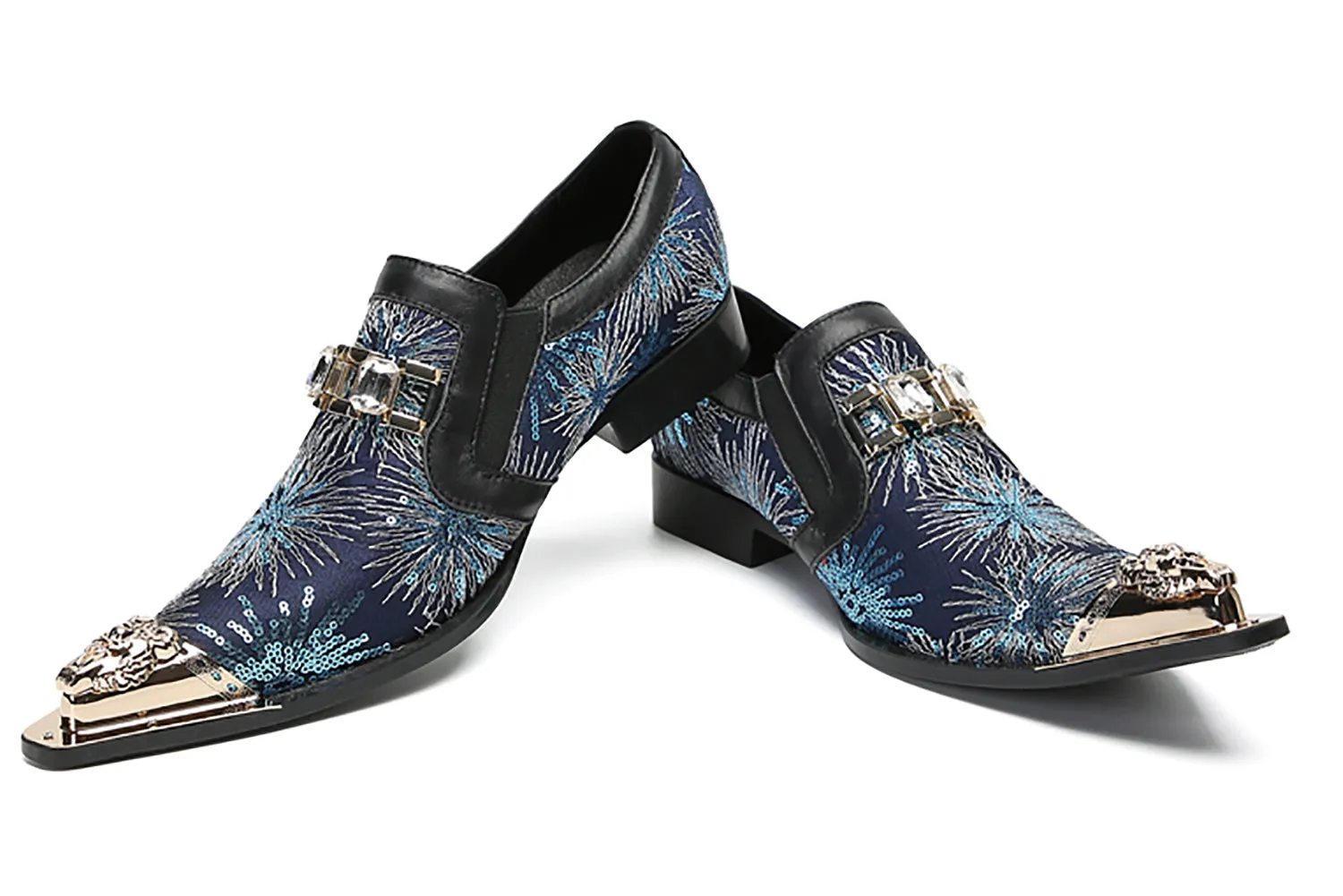 Men's Metal-Tip Toe Sequins Western Penny Loafers