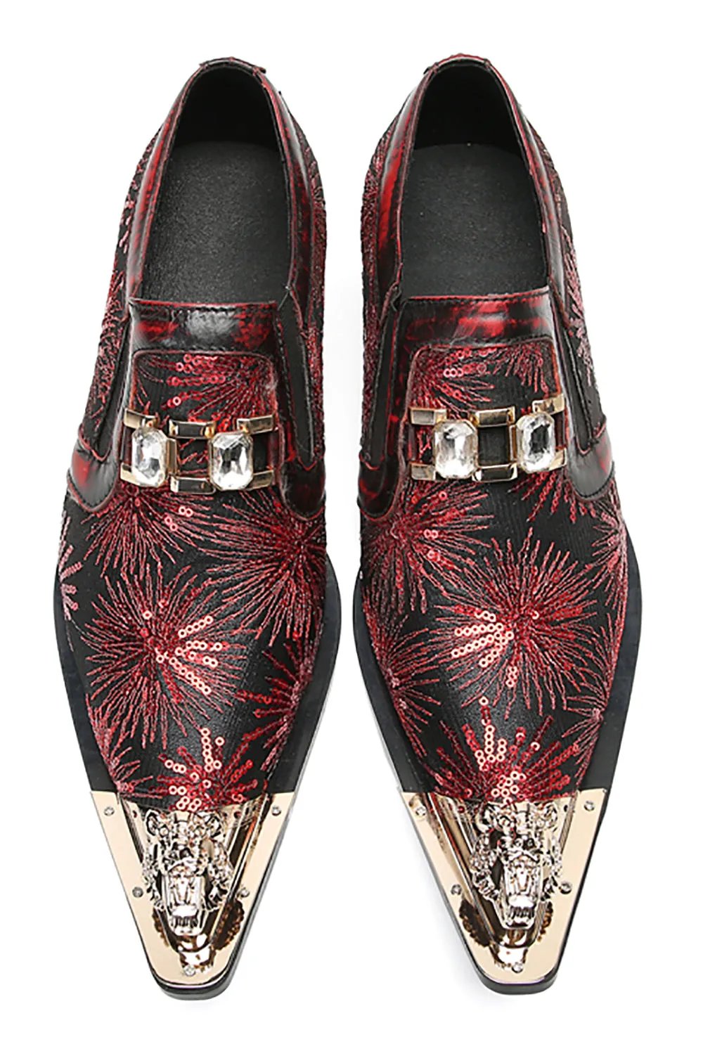 Men's Metal-Tip Toe Sequins Western Penny Loafers