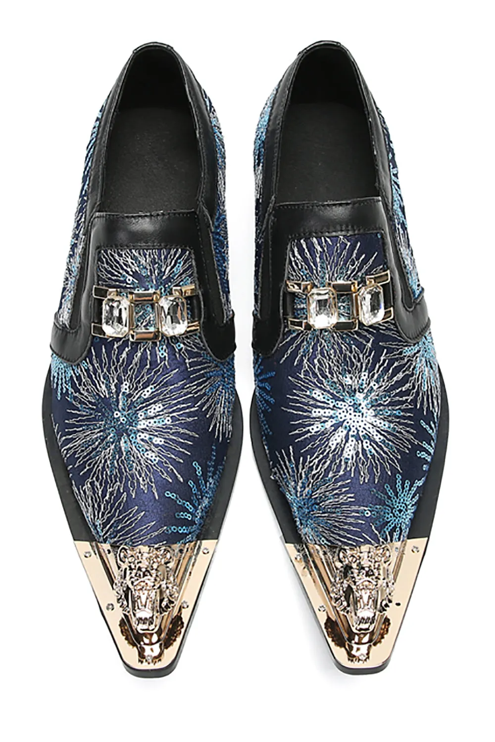Men's Metal-Tip Toe Sequins Western Penny Loafers