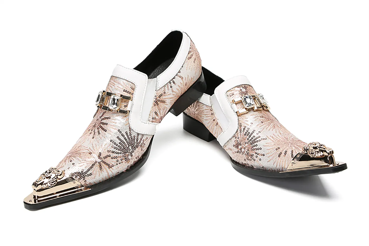 Men's Metal-Tip Toe Sequins Western Penny Loafers