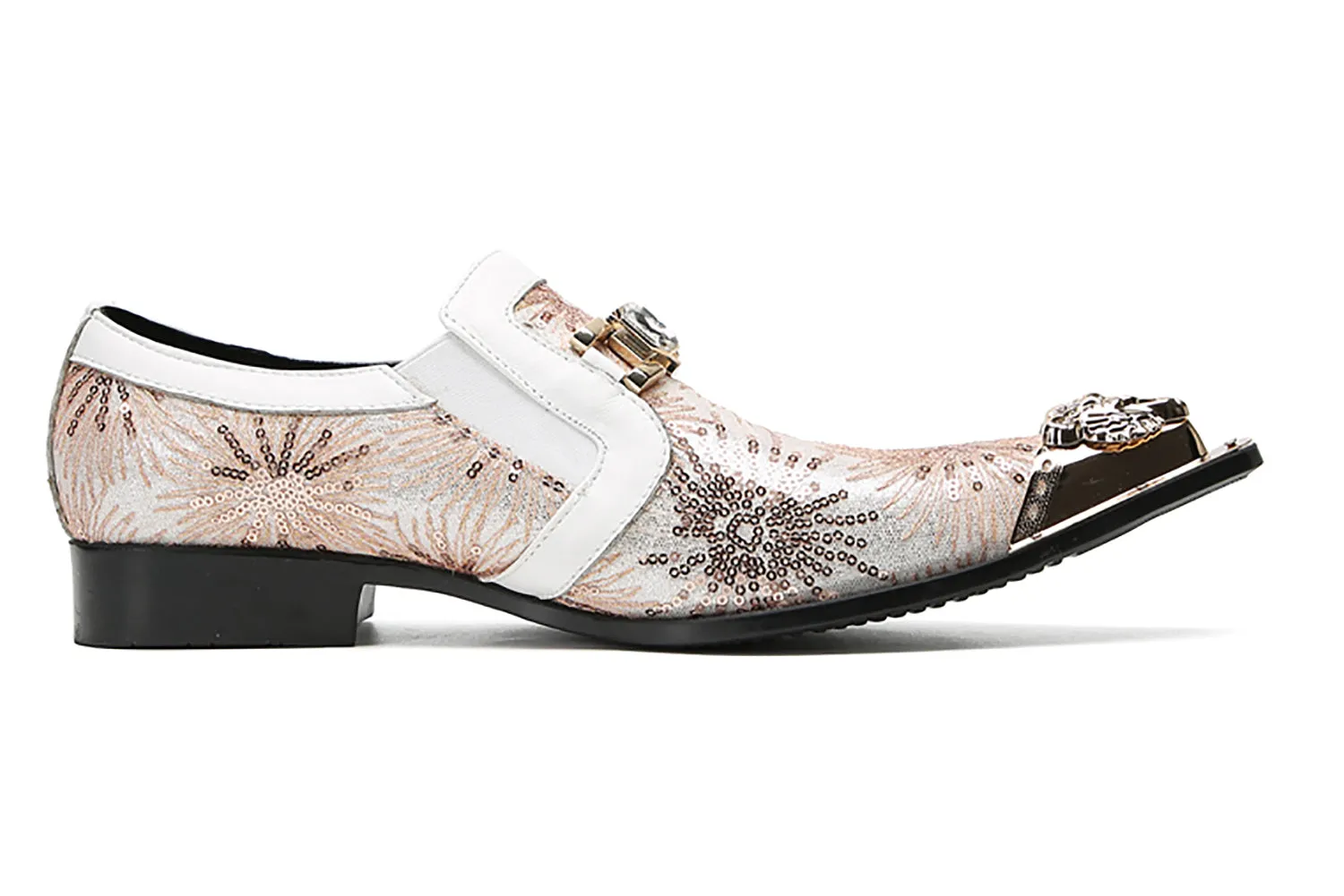 Men's Metal-Tip Toe Sequins Western Penny Loafers