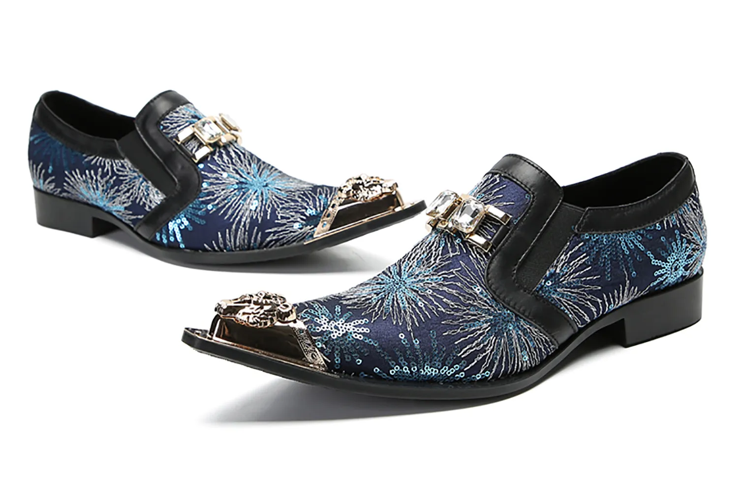 Men's Metal-Tip Toe Sequins Western Penny Loafers