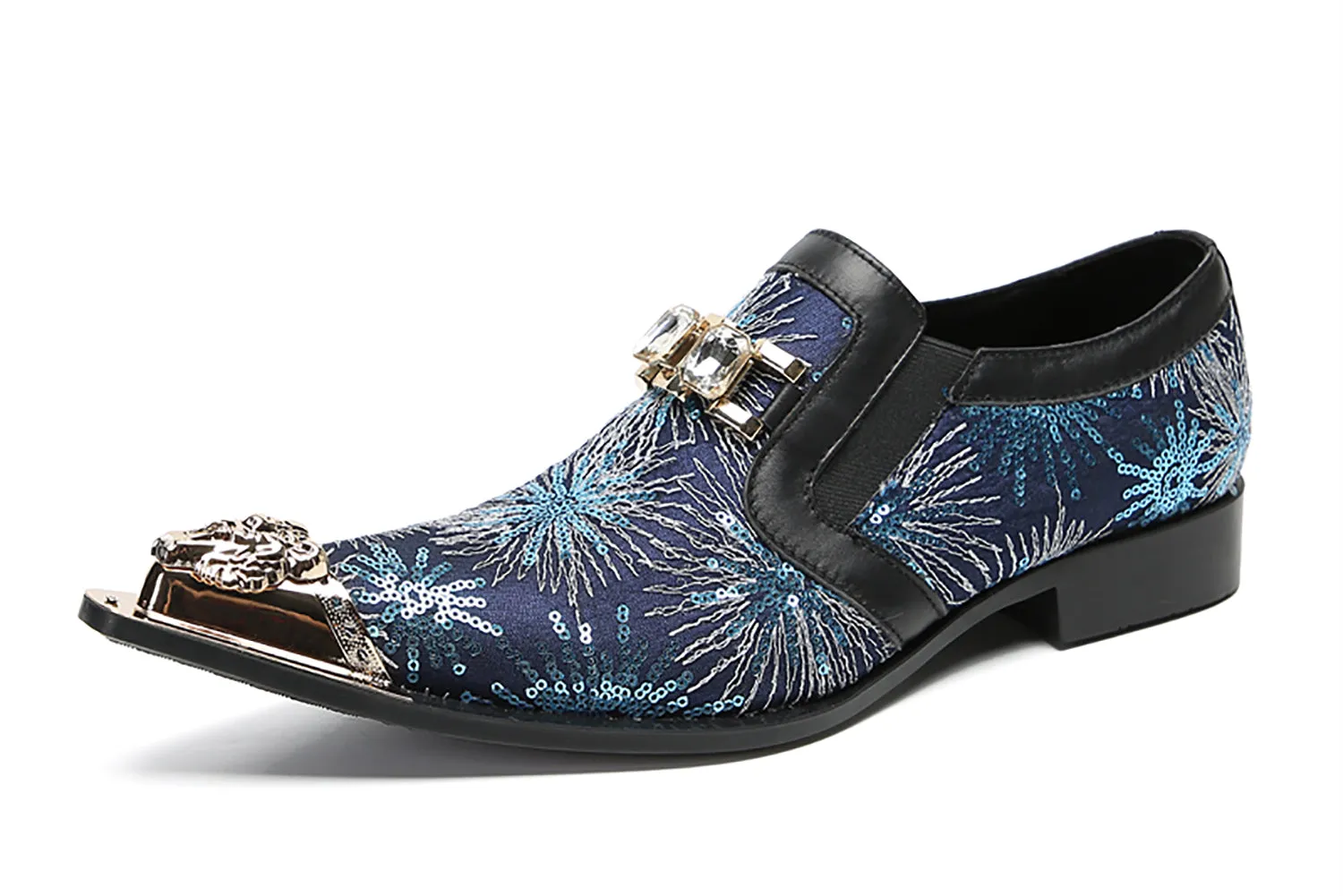 Men's Metal-Tip Toe Sequins Western Penny Loafers