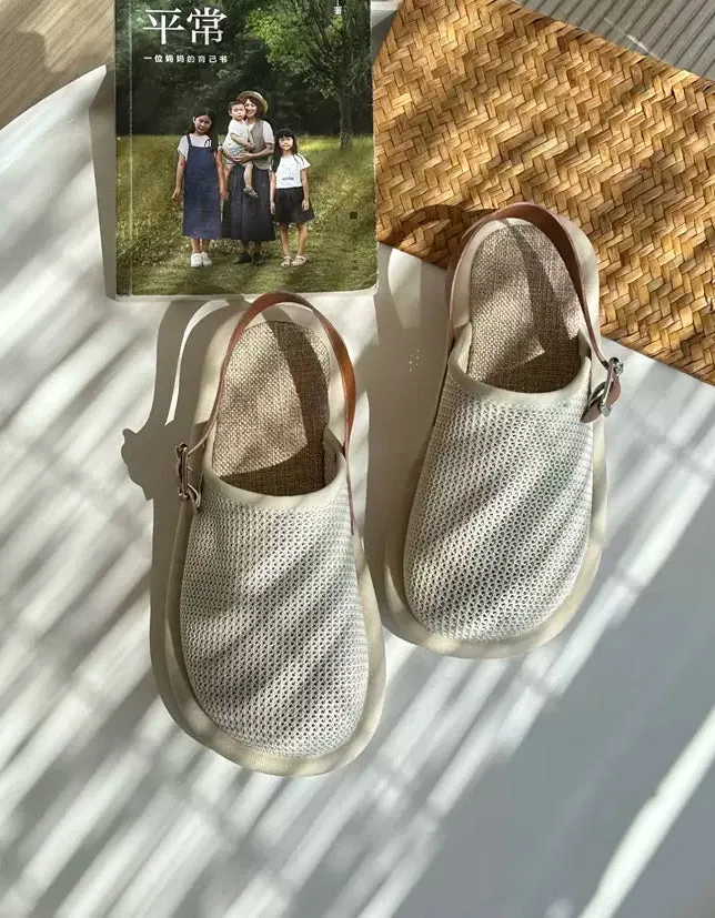 Mesh Cotton Linen Wide Toe Box Slingback Sandals